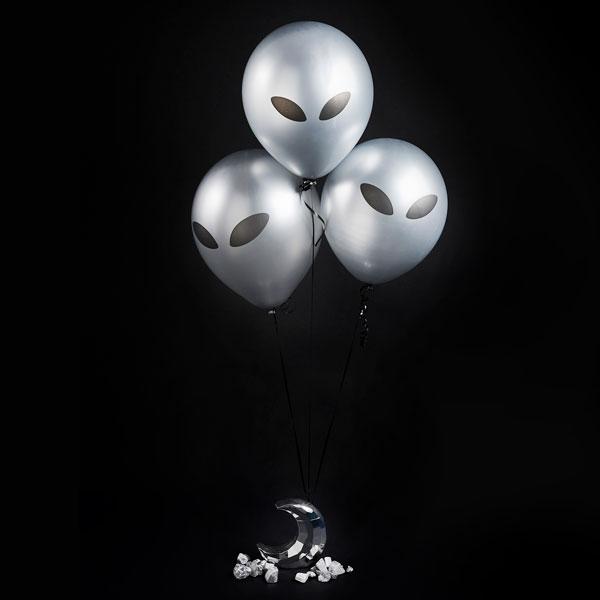 Silver Alien Latex Balloons - Set of 5
