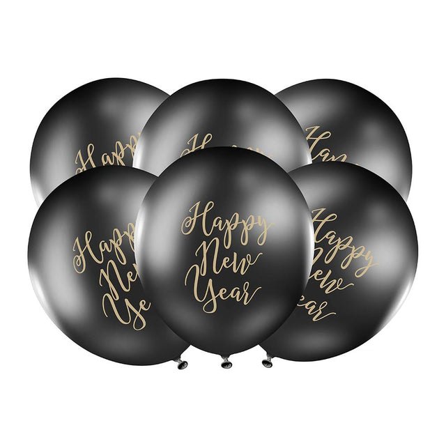 Black Happy New Year Latex Balloons - Set of 6