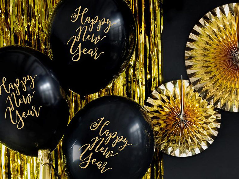 Black Happy New Year Latex Balloons - Set of 6