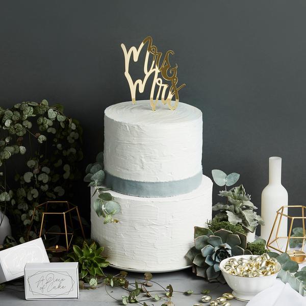 Gold Mirror Mr & Mrs Cake Topper