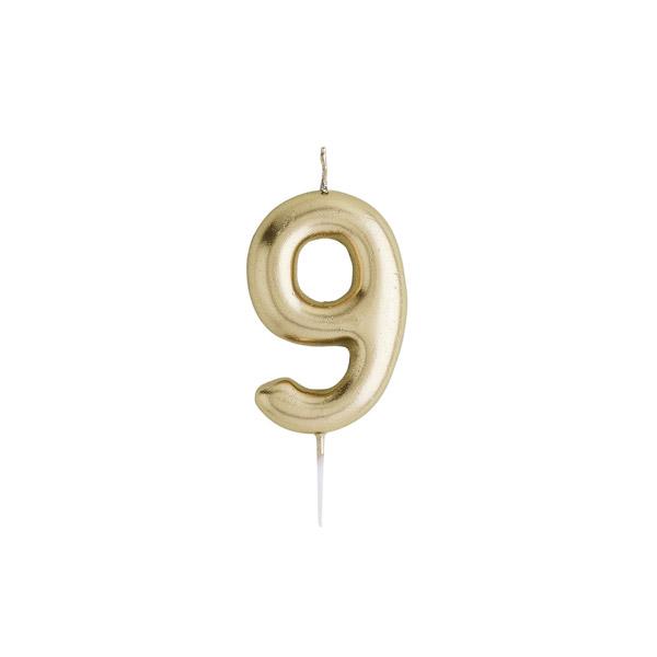 Gold Number 9 Candle