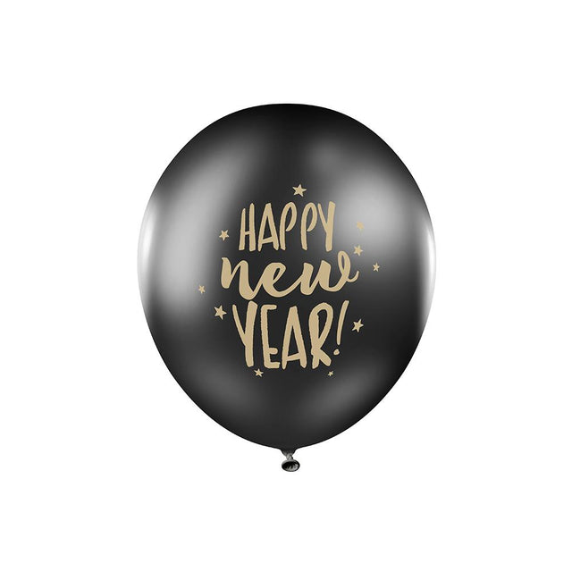 Black Happy New Year! Latex Balloons - Set of 6