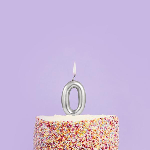 Silver Number 0 Candle