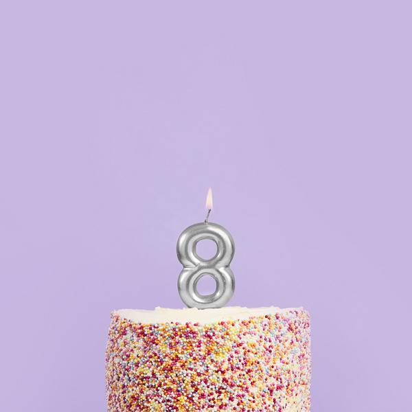 Silver Number 8 Candle