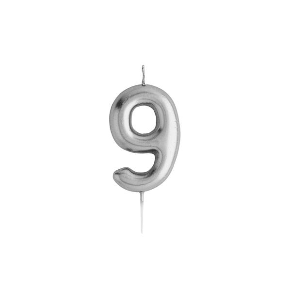 Silver Number 9 Candle