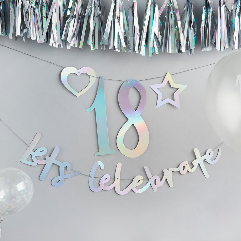 Iridescent Customisable 'Lets Celebrate' Banner 2m