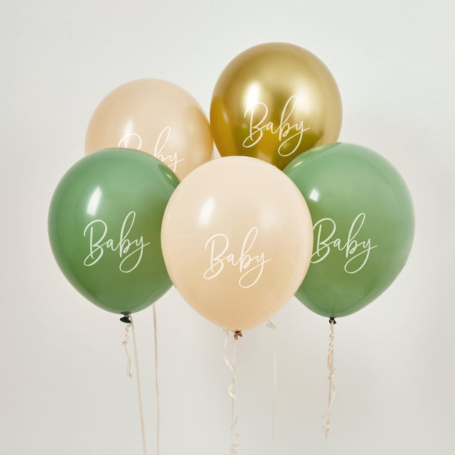 Sage, Nude and Gold 'Baby' Latex Balloons