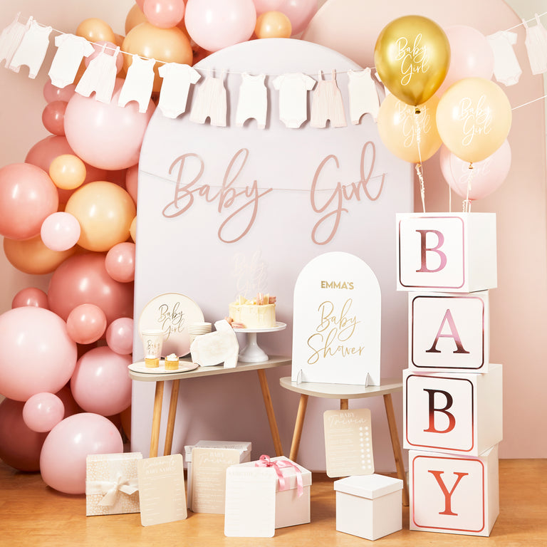 Pink, Nude and Gold 'Baby Girl' Latex Balloons