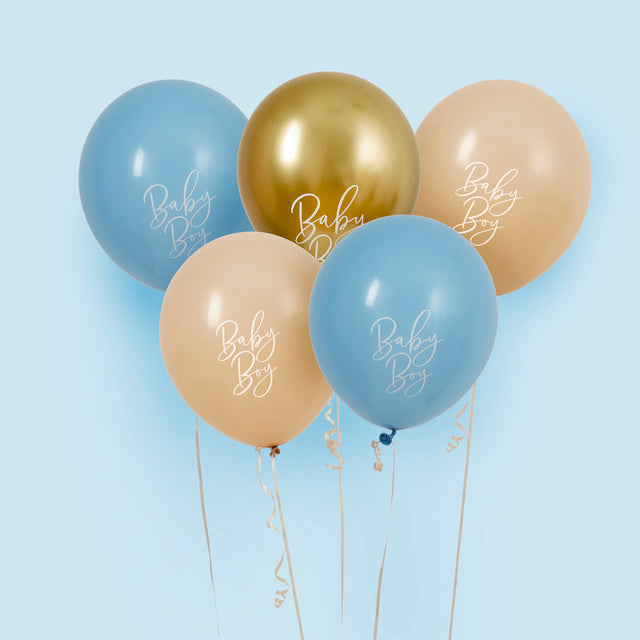 Blue, Nude and Gold 'Baby Boy' Latex Balloons