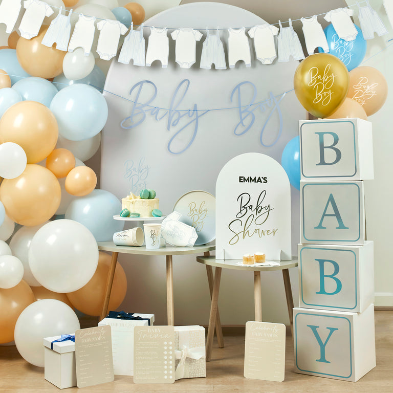 Blue, Nude and Gold 'Baby Boy' Latex Balloons