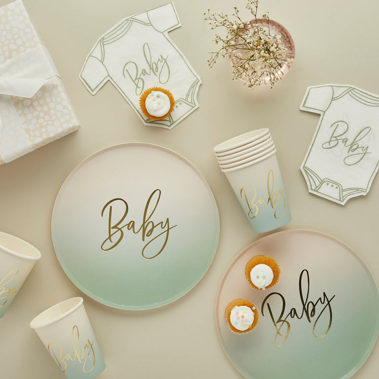 Neutral Sage 'Baby' Paper Plates - Set of 8