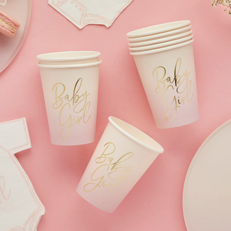 Pink 'Baby Girl' Paper Cups - Set of 8