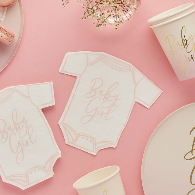Pink Baby Girl Babygrow Paper Napkins - Set of 16