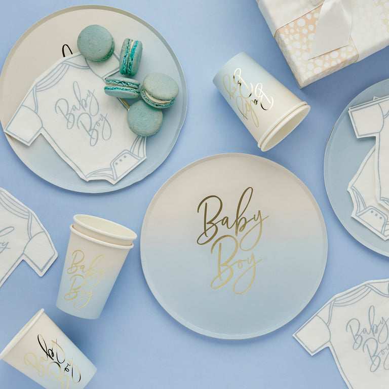 Blue 'Baby Boy' Babygrow Paper Napkins - Set of 16