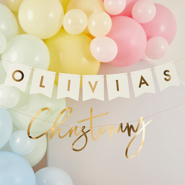 Gold and White Christening Customisable Banner 2m