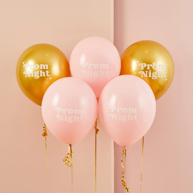 Gold and Pink Prom Night Latex Balloons - Set of 5