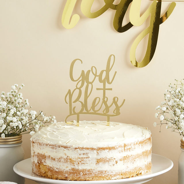 Gold God Bless Cake Topper
