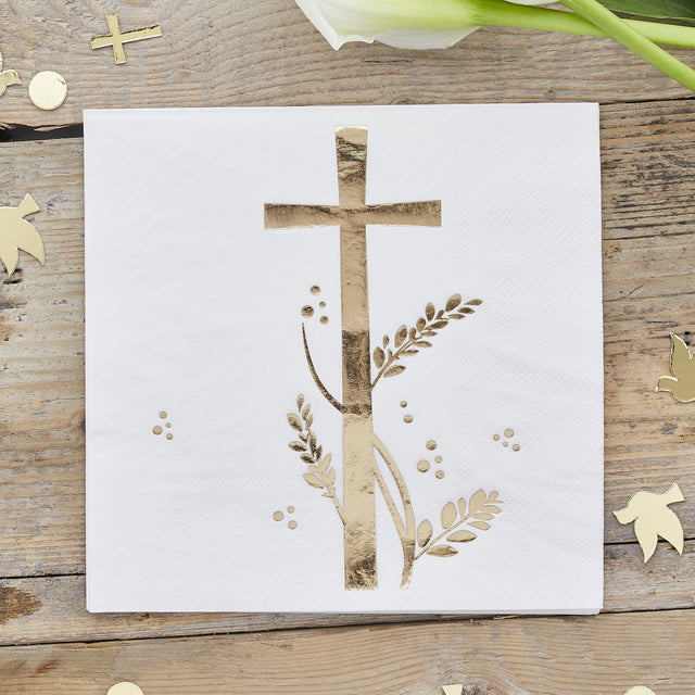 Gold Cross White Paper Napkins