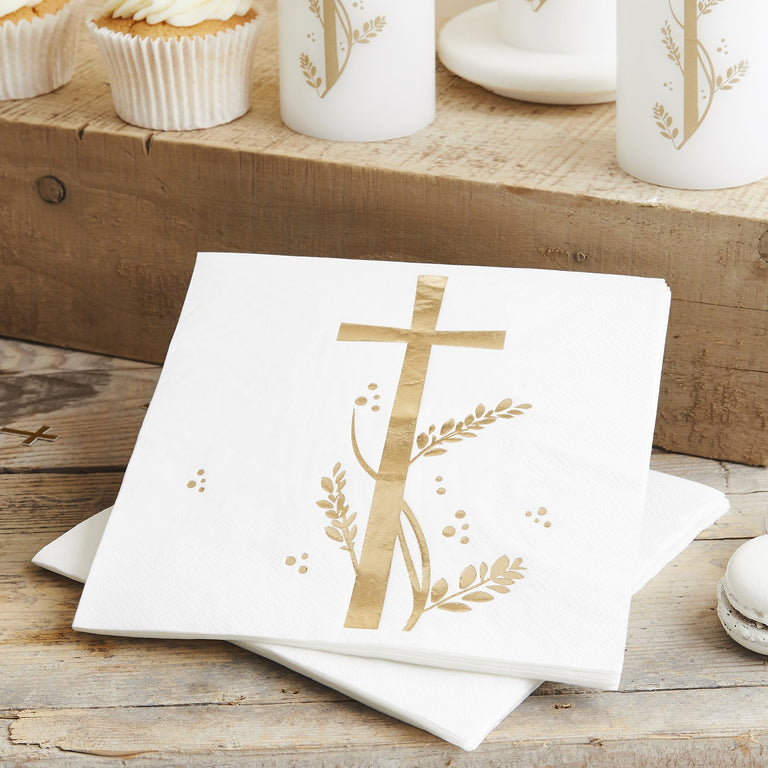Gold Cross White Paper Napkins