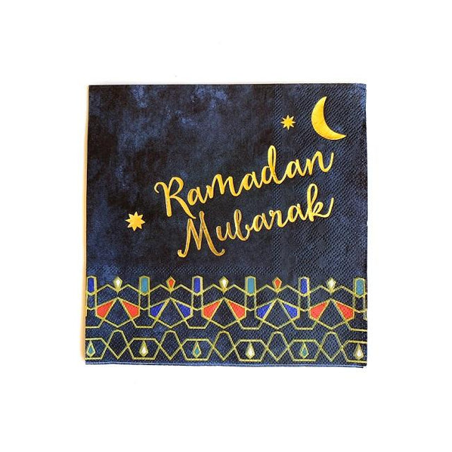 Ramadan Mubarak Themed Blue Napkins - Set of 20