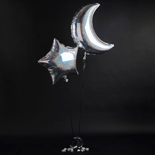 Iridescent Moon and Star Foil Balloons