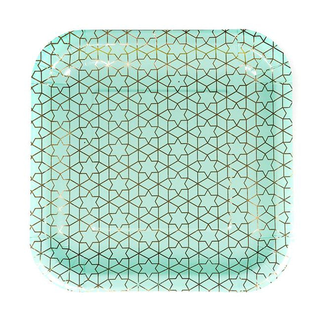 Mint Green Arabesque Standard Paper Plates - Set of 8