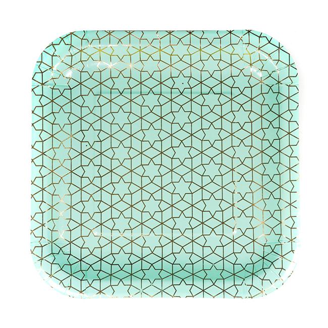 Mint Green Arabesque Standard Paper Plates - Set of 8