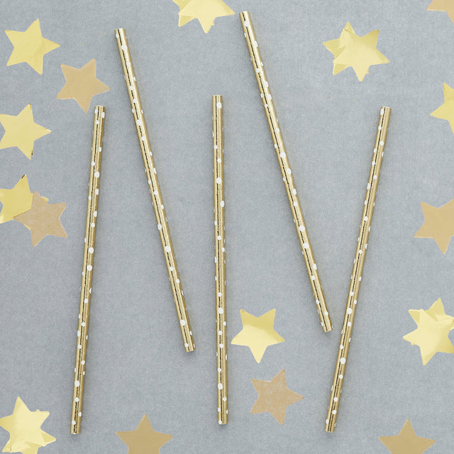 Gold Foil Spotted Straws - Set of 20