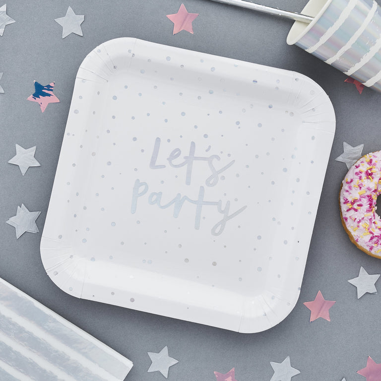 Iridescent Let's Party Paper Plates