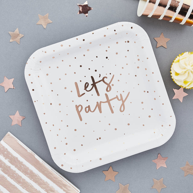 Rose Gold Let's Party Paper Plates