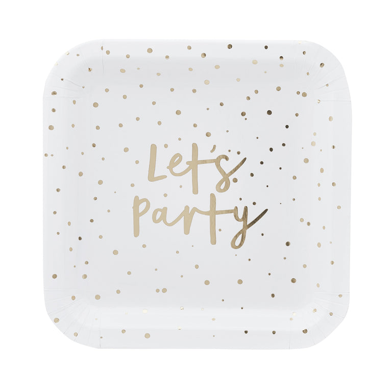 Gold Let's Party Paper Plates