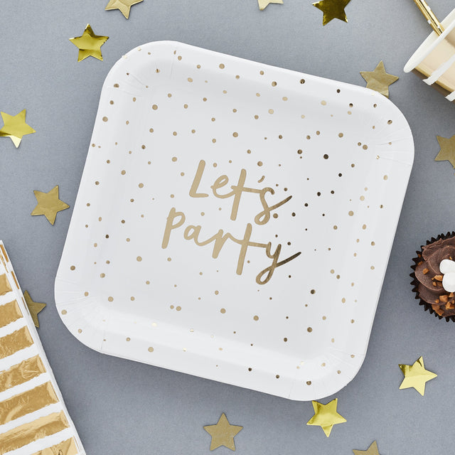 Gold Let's Party Paper Plates