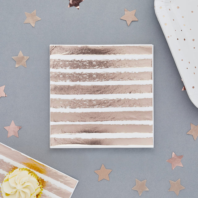 Rose Gold Striped Paper Napkins