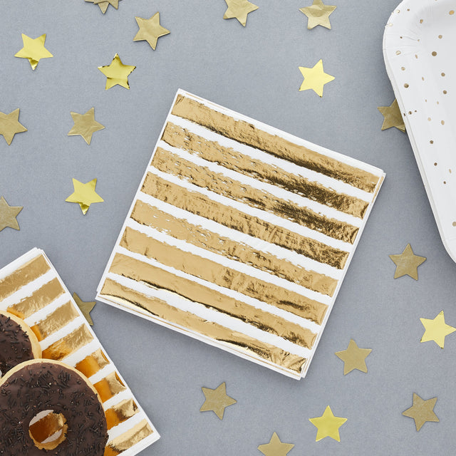 Gold Striped Paper Napkins