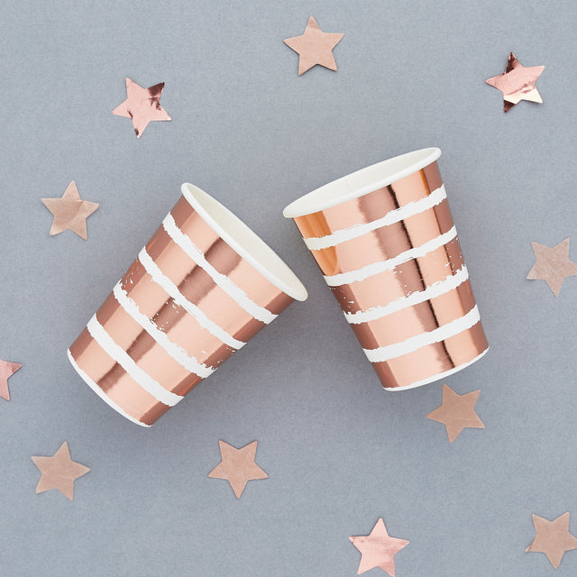 Rose Gold Striped Paper Cups
