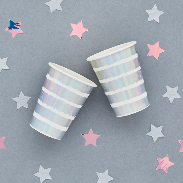 Iridescent Striped Paper Cups
