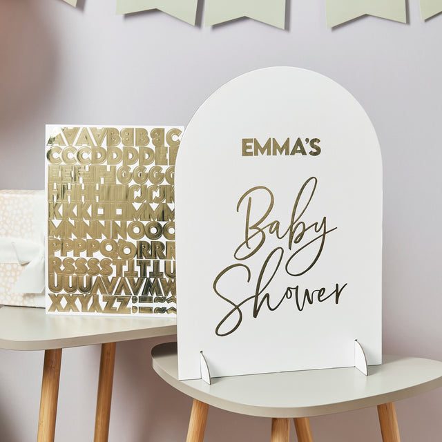 Customisable Gold and White Baby Shower Sign