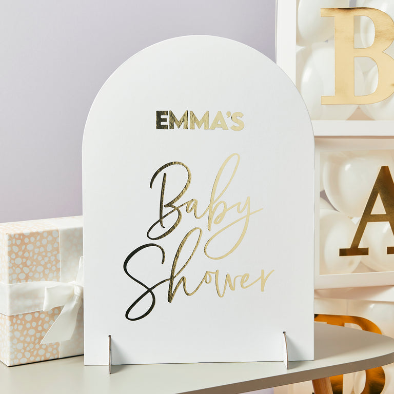Customisable Gold and White Baby Shower Sign