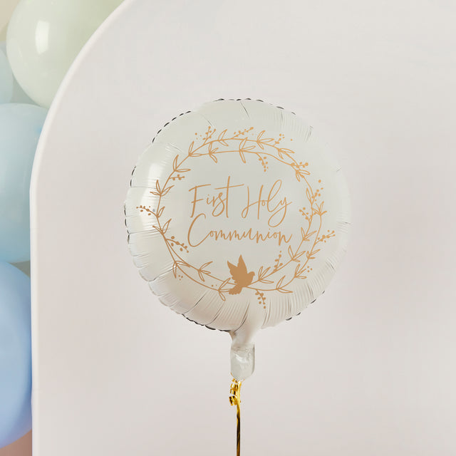 White and Gold First Holy Communion Foil Balloon