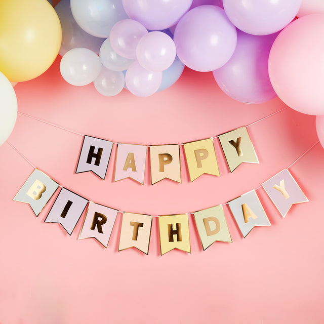 Pastel 'Happy Birthday' Flag Card Banner
