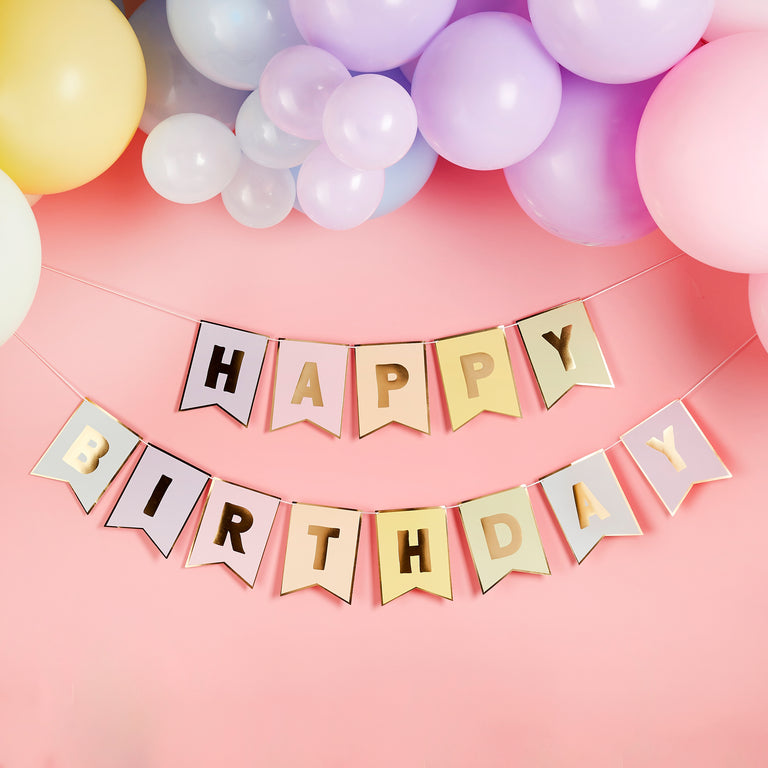 Pastel 'Happy Birthday' Flag Card Banner