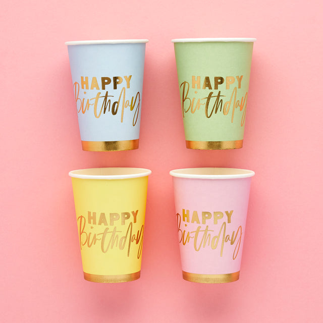 Pastel Happy Birthday Paper Cups