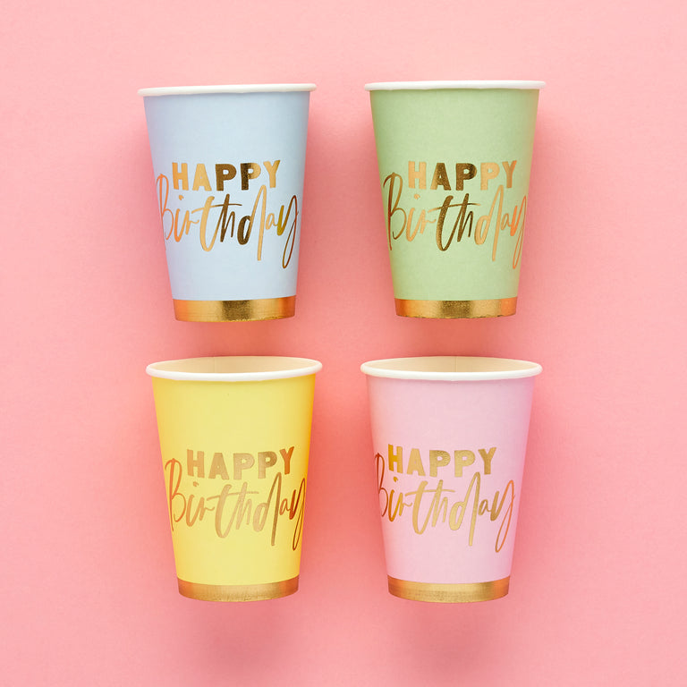 Pastel Happy Birthday Paper Cups