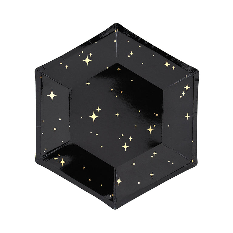 Black and Gold Star Paper Plates