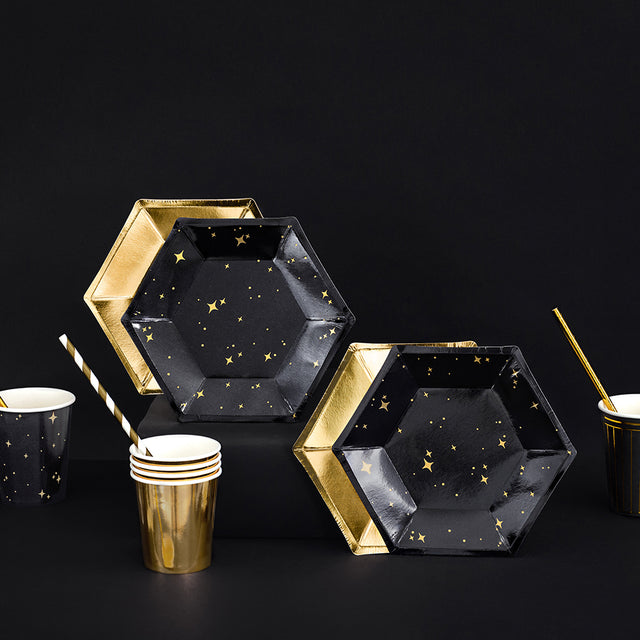 Black and Gold Star Paper Plates