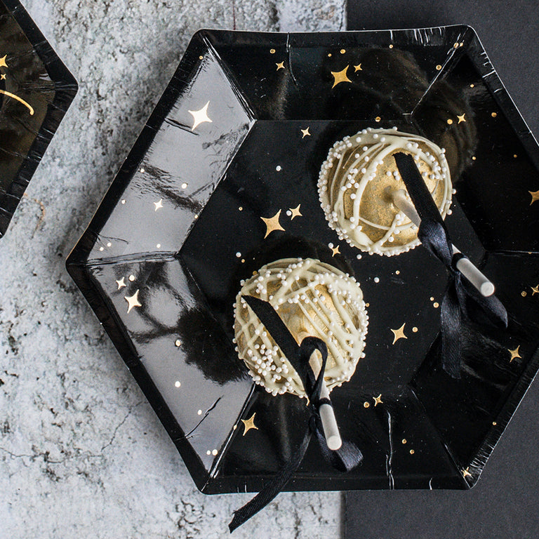 Black and Gold Star Paper Plates