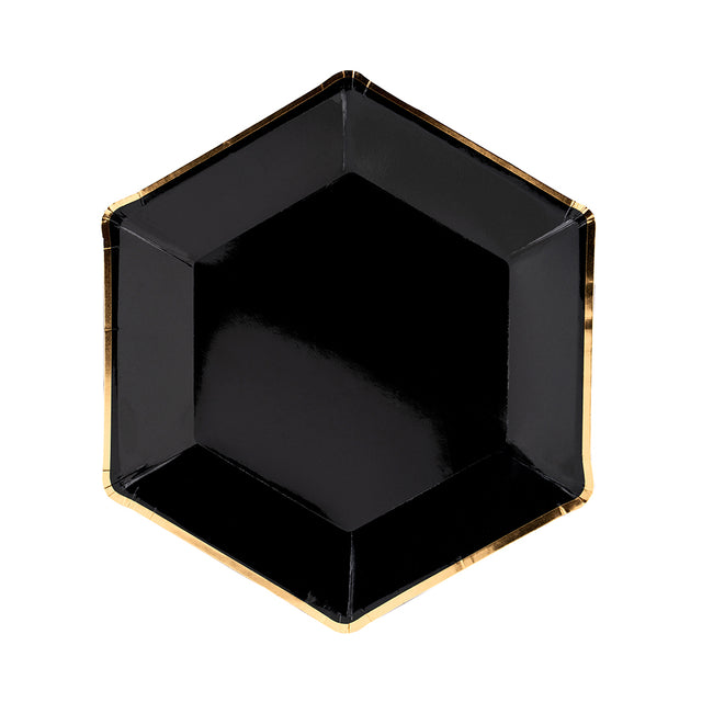 Black and Gold Paper Plates - Set of 6