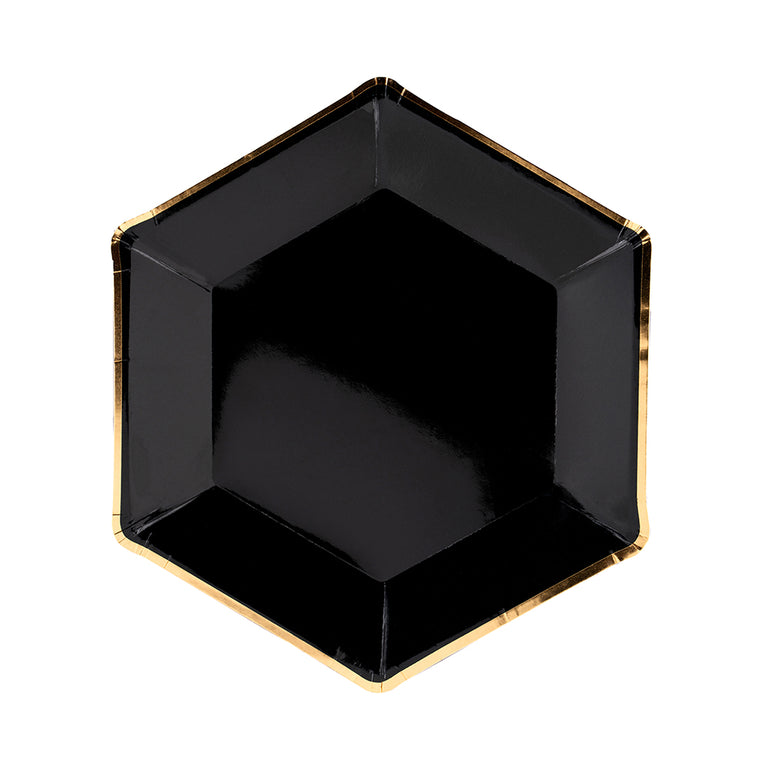 Black and Gold Paper Plates - Set of 6
