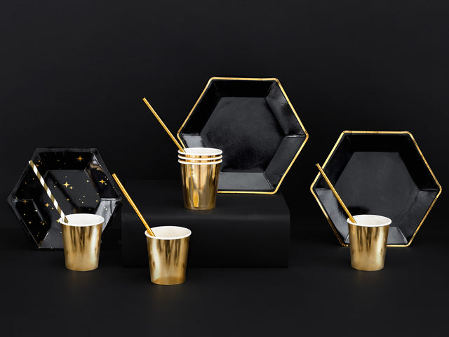 Black and Gold Paper Plates - Set of 6