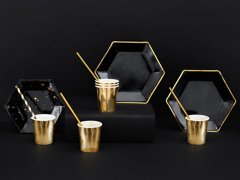 Black and Gold Paper Plates - Set of 6
